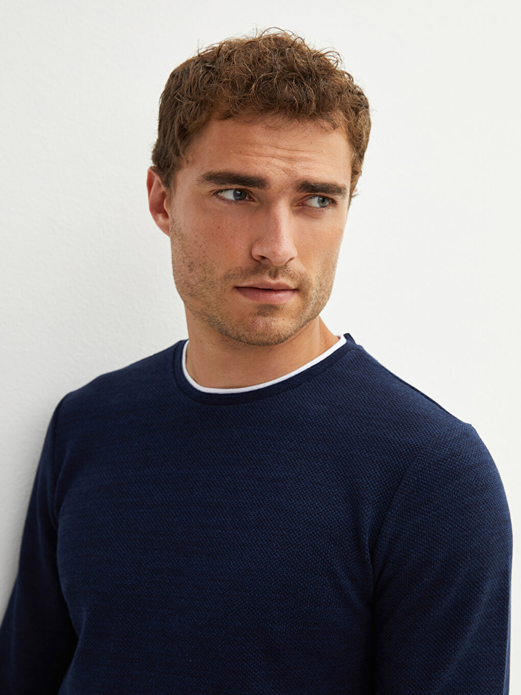 Lacivert Bisiklet Yaka Uzun Kollu İnce Erkek Sweatshirt-4