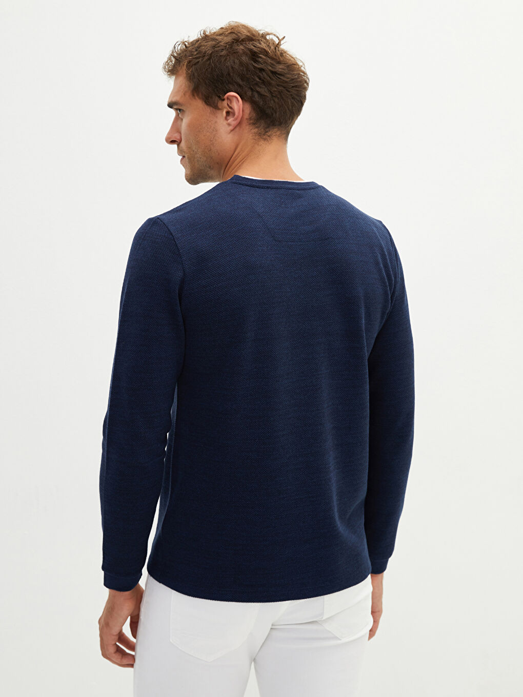 Lacivert Bisiklet Yaka Uzun Kollu İnce Erkek Sweatshirt-5