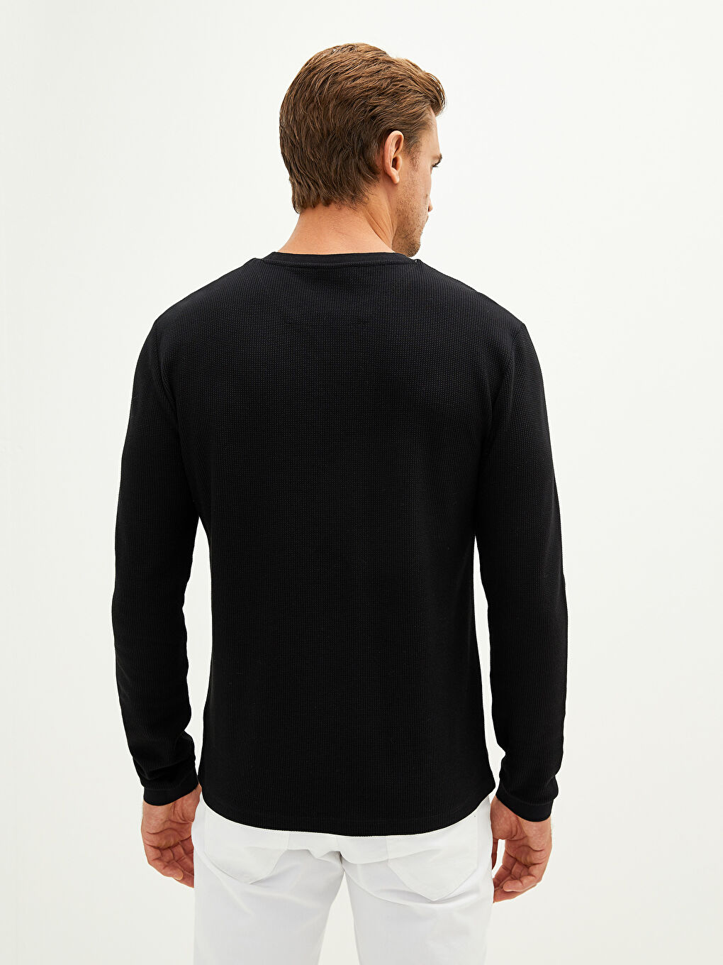 Siyah Bisiklet Yaka Uzun Kollu Erkek Sweatshirt-4