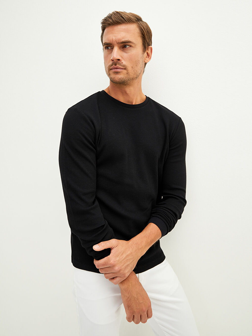 Siyah Bisiklet Yaka Uzun Kollu Erkek Sweatshirt