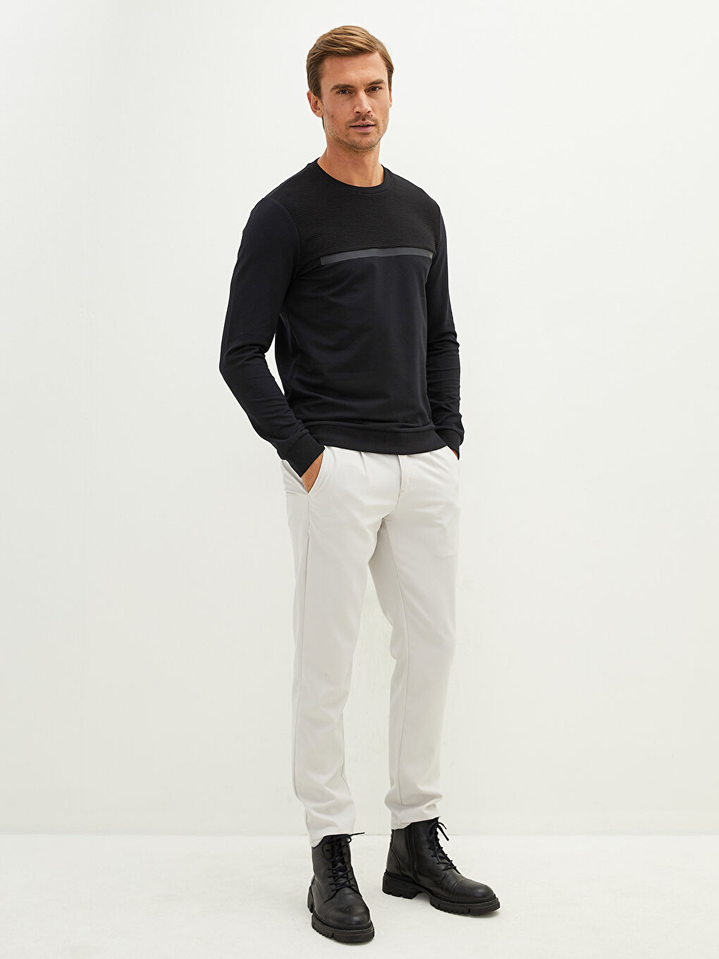 Crew Neck Long Sleeve Men's Sweatshirt-3