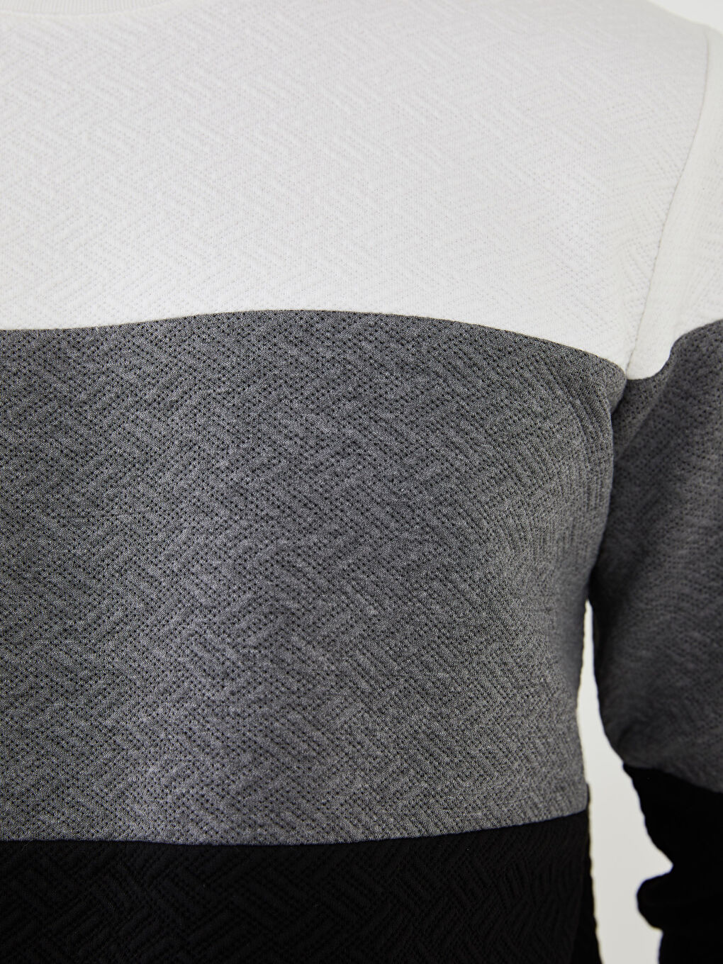 Gri Bisiklet Yaka Uzun Kollu Renk Bloklu Erkek Sweatshirt-3