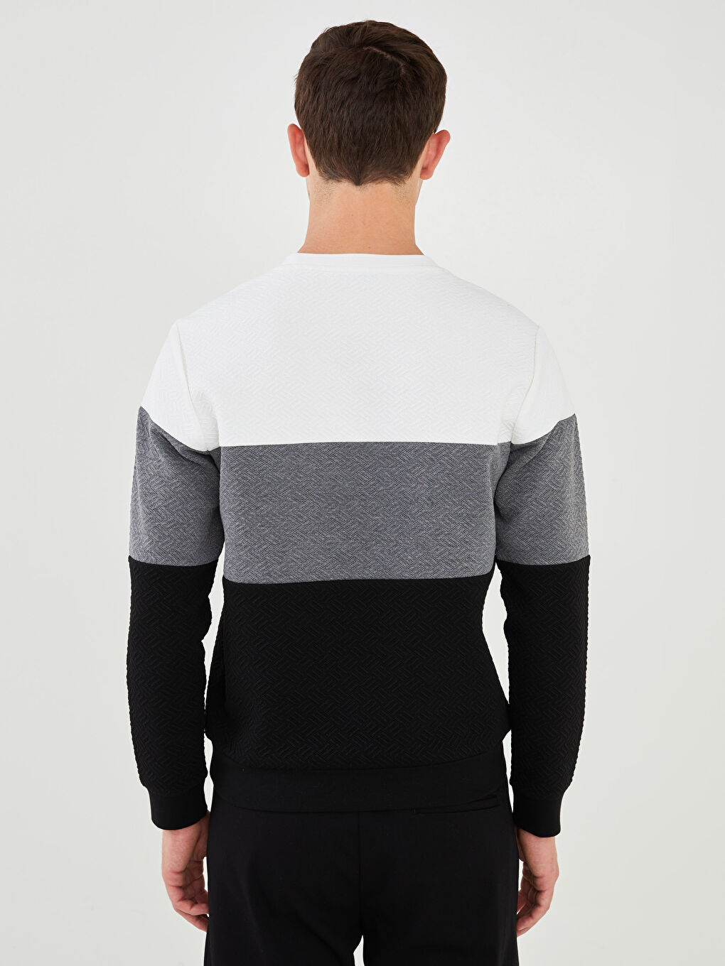 Gri Bisiklet Yaka Uzun Kollu Renk Bloklu Erkek Sweatshirt-4