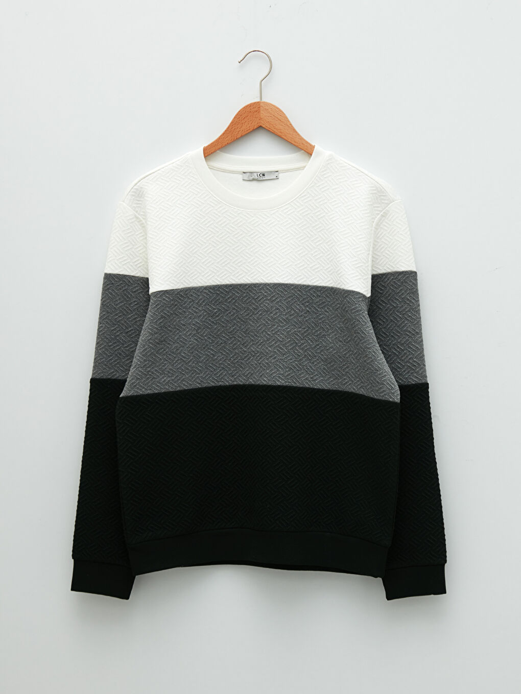 Gri Bisiklet Yaka Uzun Kollu Renk Bloklu Erkek Sweatshirt-5