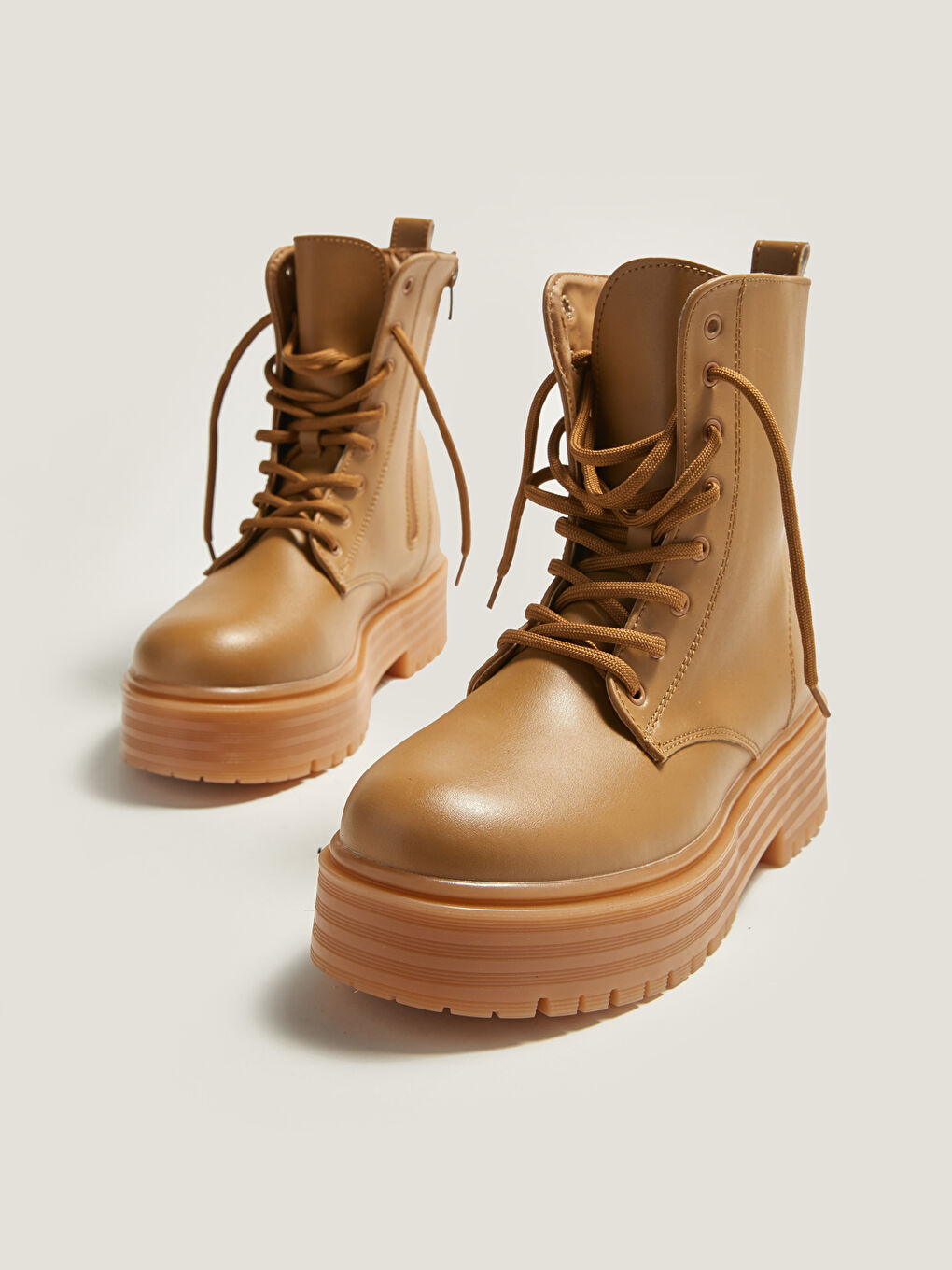 Ботуши за жени с връзки и дебела подметка от изкуствена кожа-5