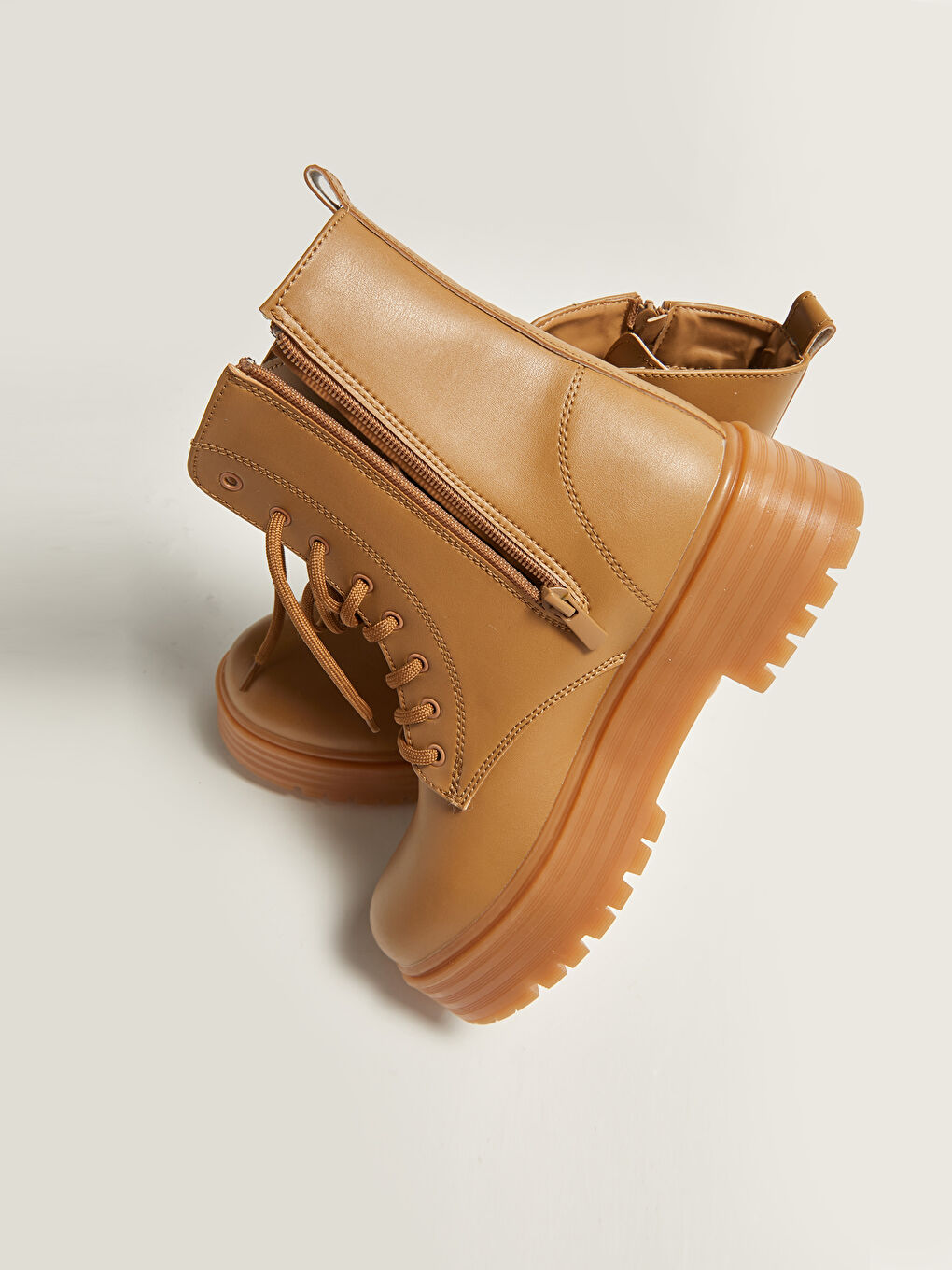 Ботуши за жени с връзки и дебела подметка от изкуствена кожа-6