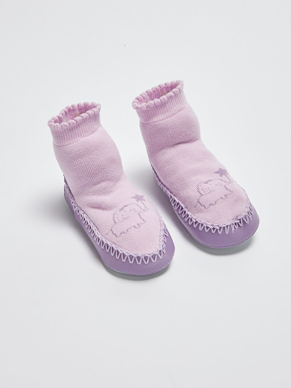 Mor Baskılı Kız Bebek Ev Çorabı