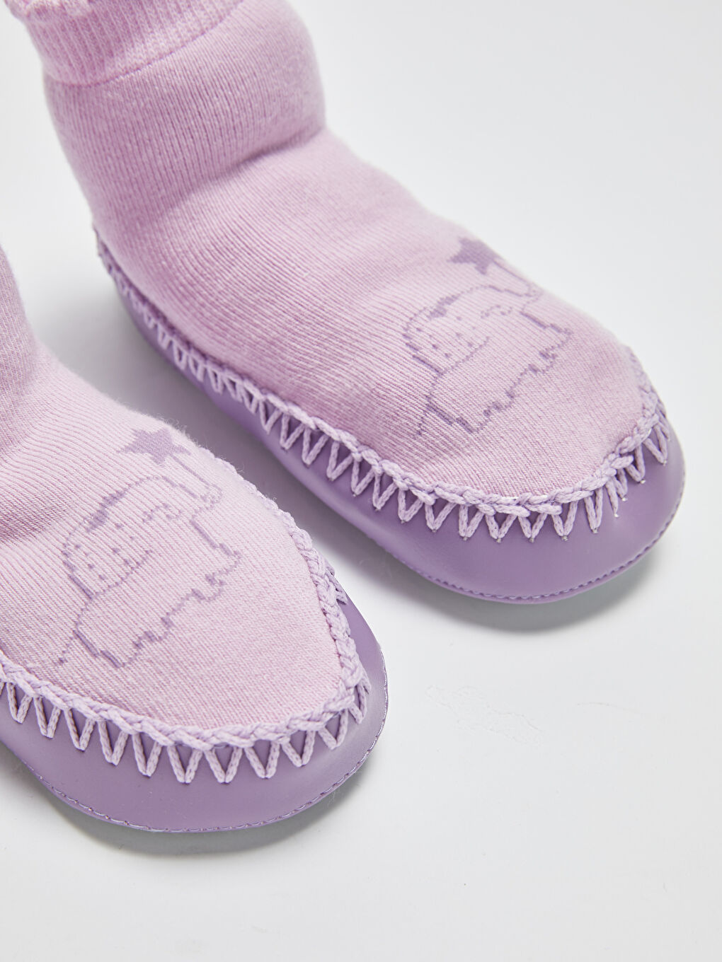 Mor Baskılı Kız Bebek Ev Çorabı-2