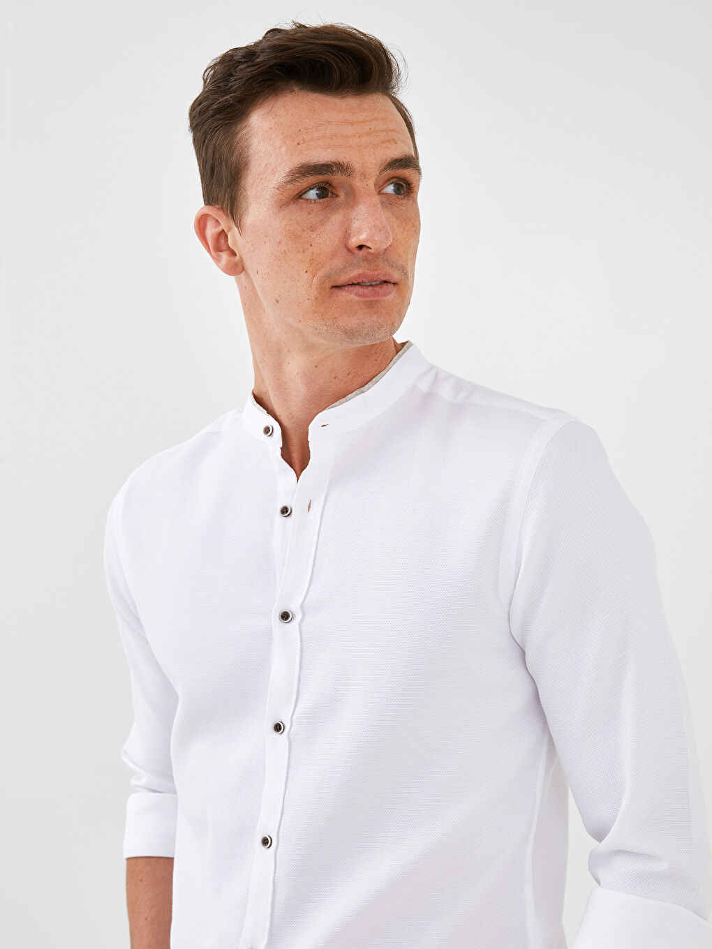 Slim Fit Grandad Collar Long Sleeve Men's Shirt-1
