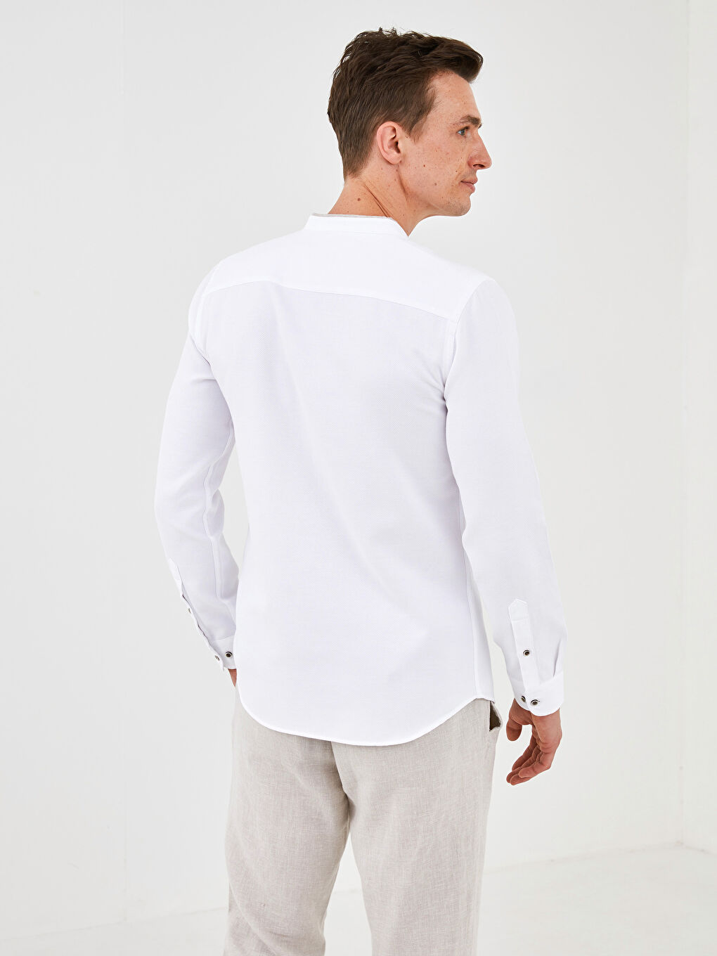 Slim Fit Grandad Collar Long Sleeve Men's Shirt-4