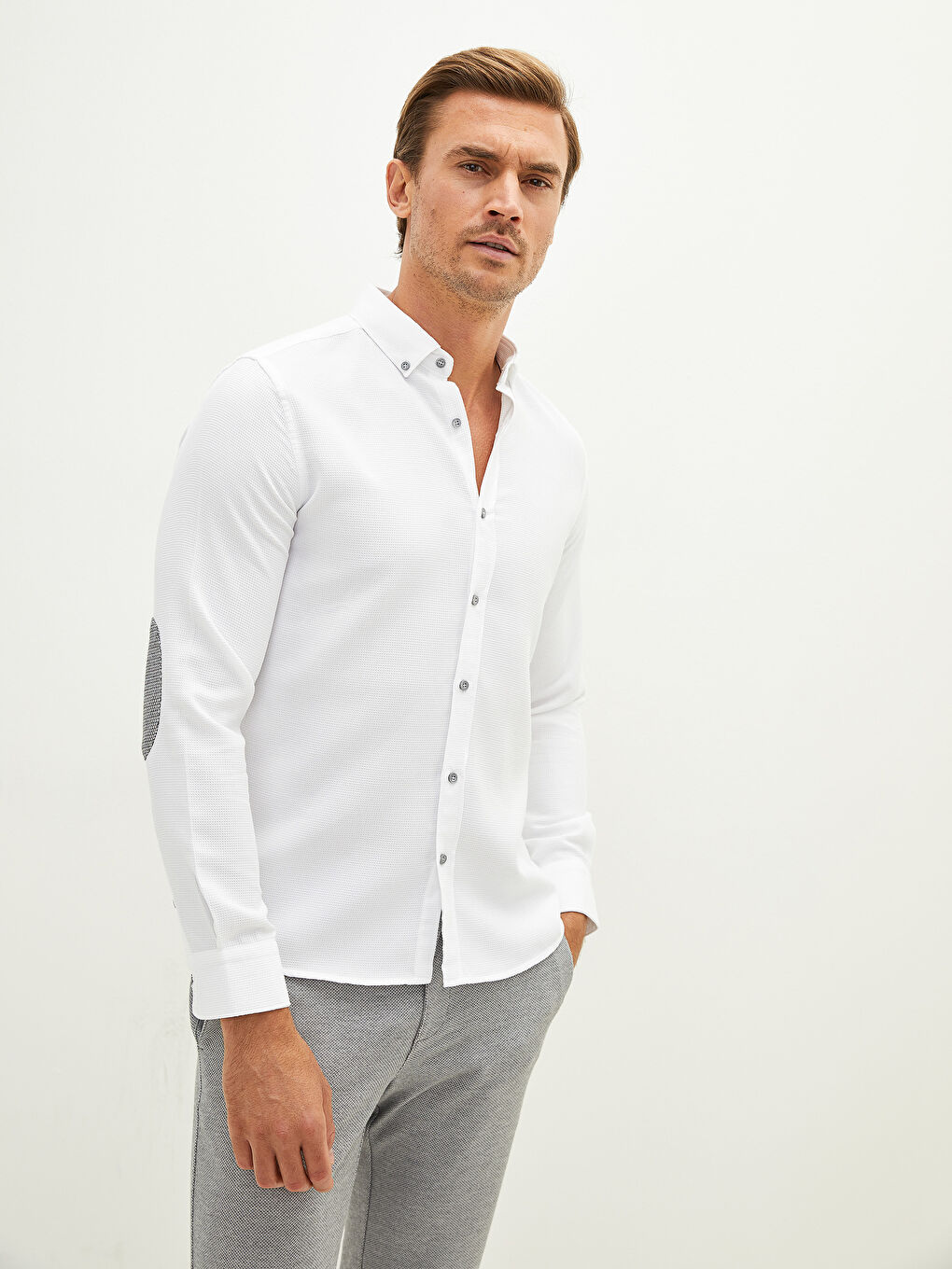 Beyaz Slim Fit Uzun Kollu Erkek Gömlek-2