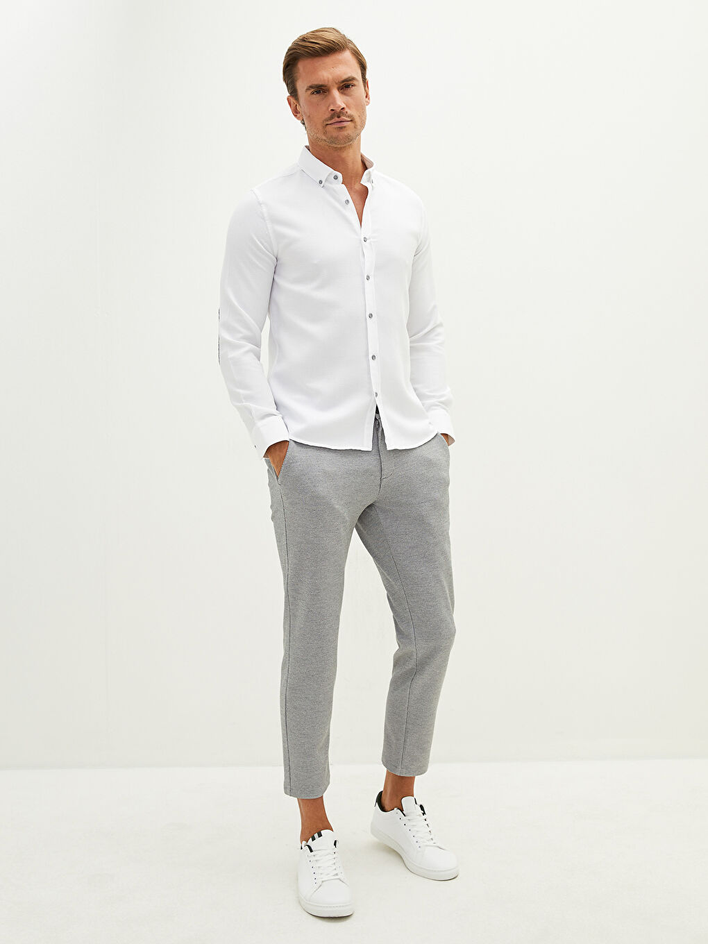 Beyaz Slim Fit Uzun Kollu Erkek Gömlek-3