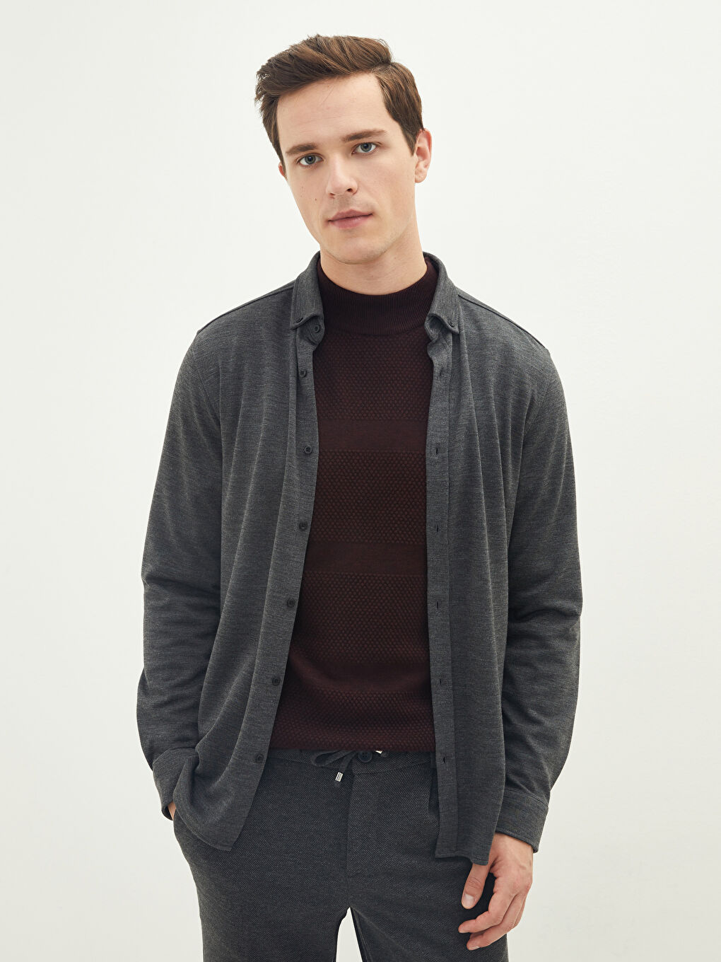 Slim Fit Long Sleeve Men's Shirt-1