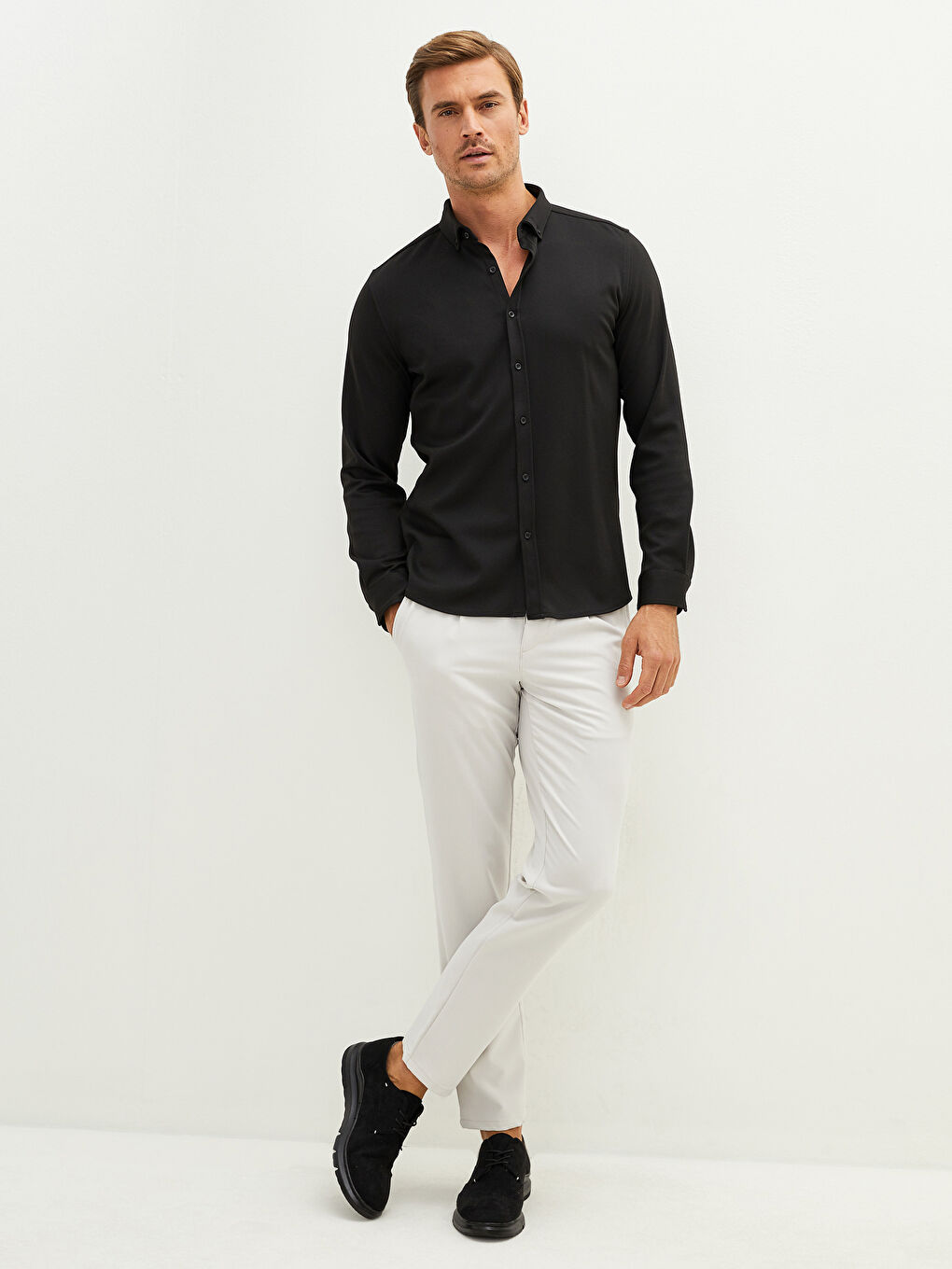 Slim Fit Long Sleeve Men's Shirt-3