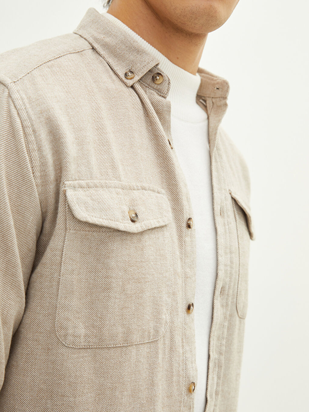 Bej Slim Fit Uzun Kollu Erkek Gömlek-3