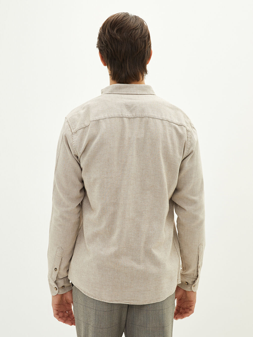 Bej Slim Fit Uzun Kollu Erkek Gömlek-4