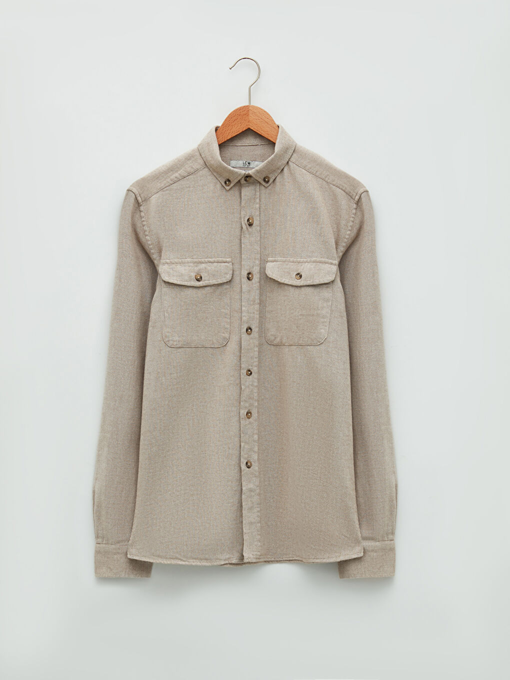 Bej Slim Fit Uzun Kollu Erkek Gömlek-5