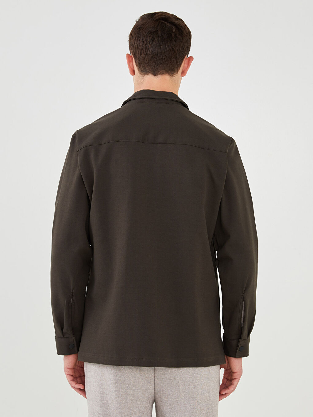 Haki Rahat Kalıp Uzun Kollu Erkek Gömlek Ceket-4
