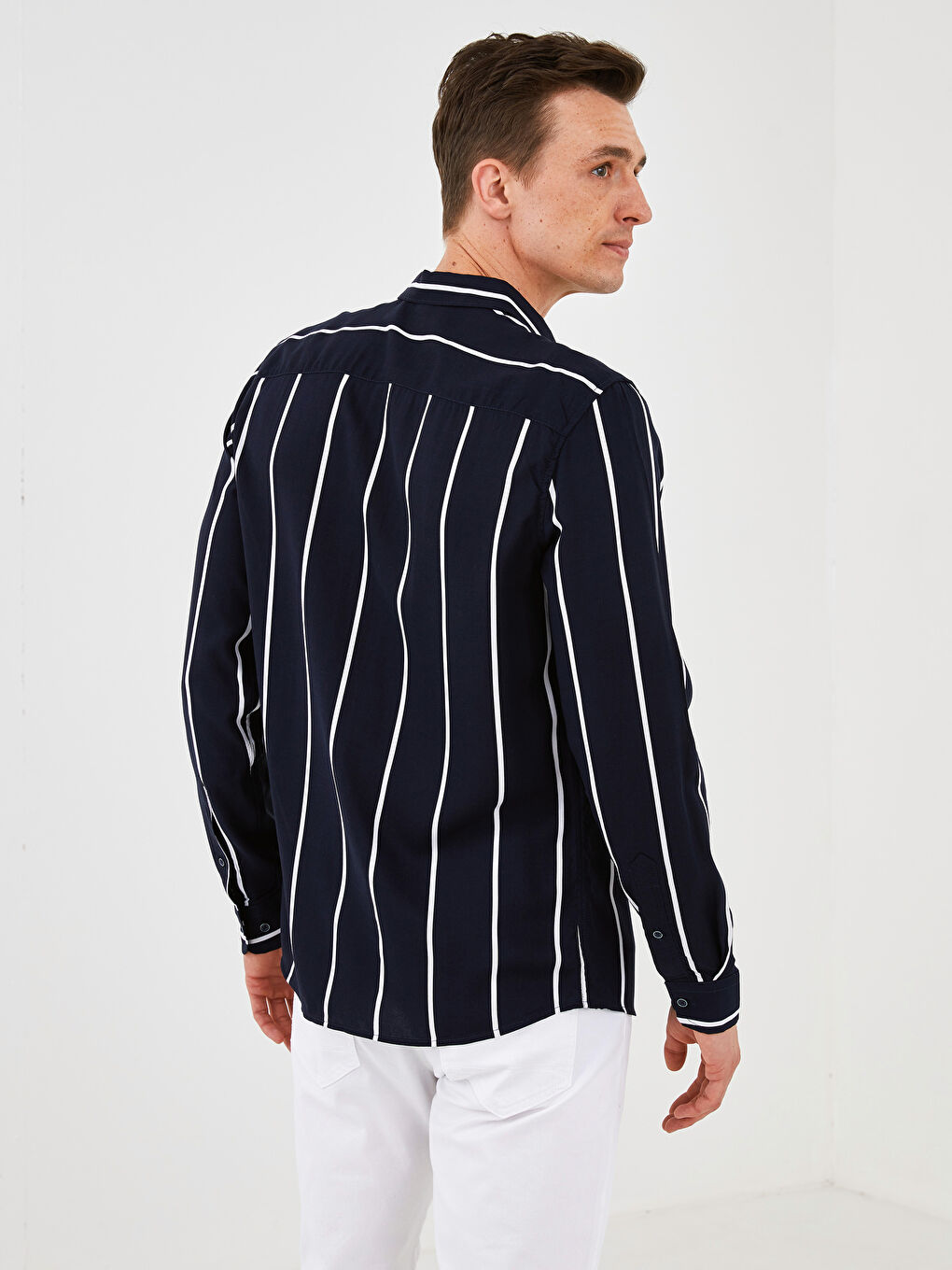 Usko Prugasto Viskoza Muška Košulja Dugih Rukava-5