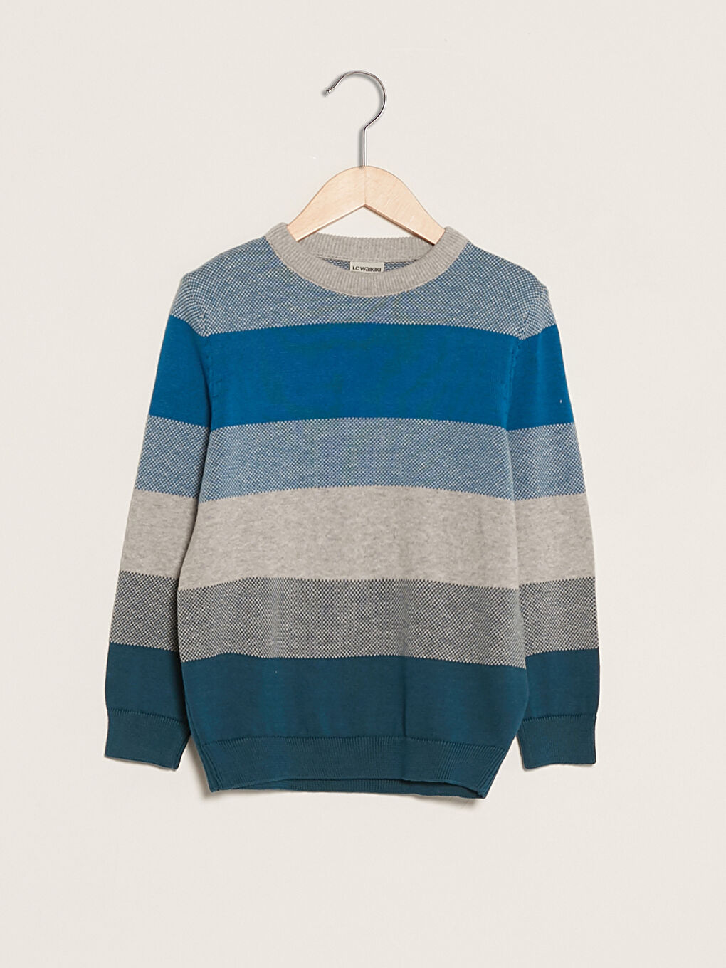 Petrol Bisiklet Yaka Çizgili Uzun Kollu Erkek Çocuk İnce Triko Kazak