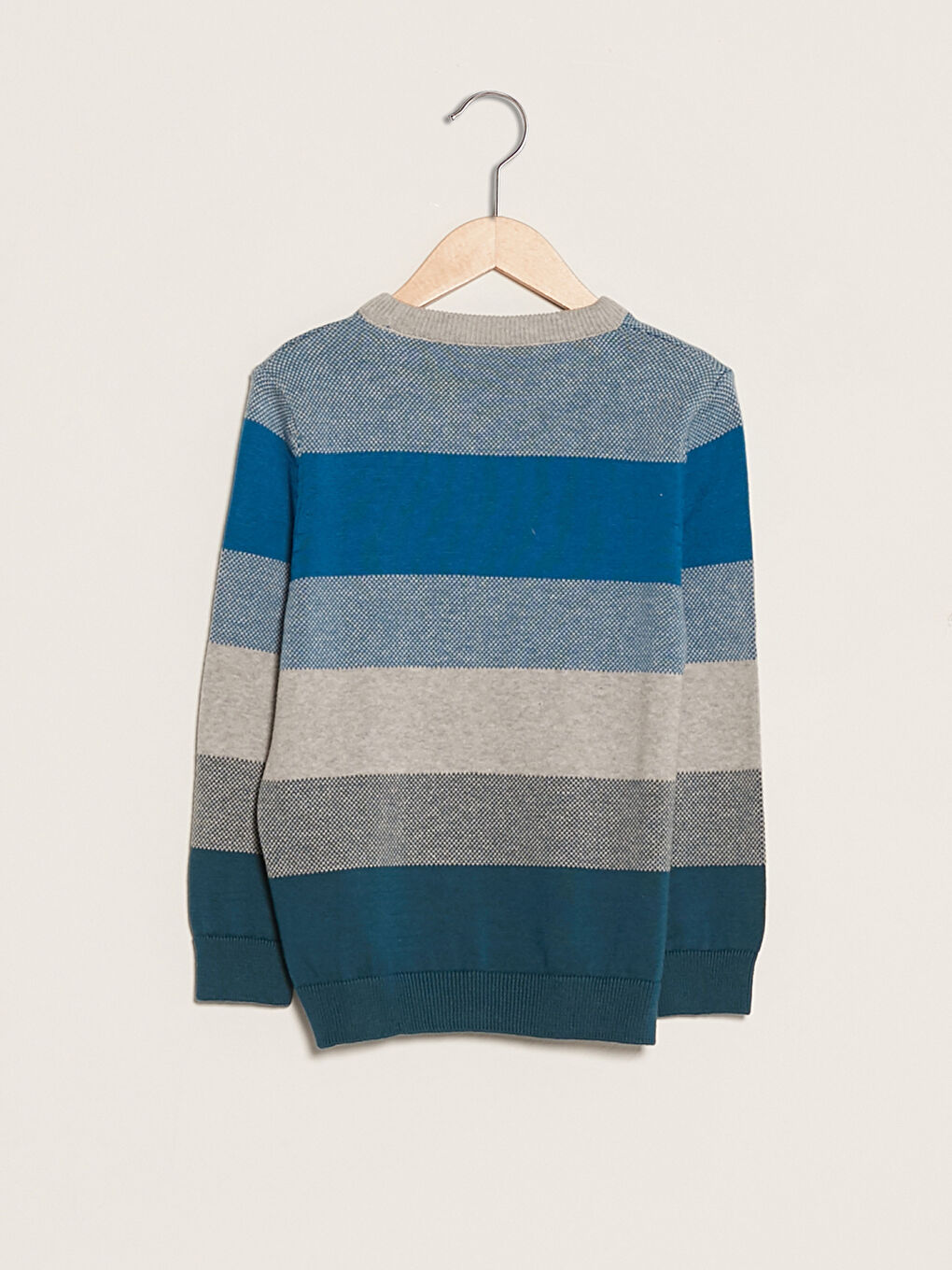 Petrol Bisiklet Yaka Çizgili Uzun Kollu Erkek Çocuk İnce Triko Kazak-1