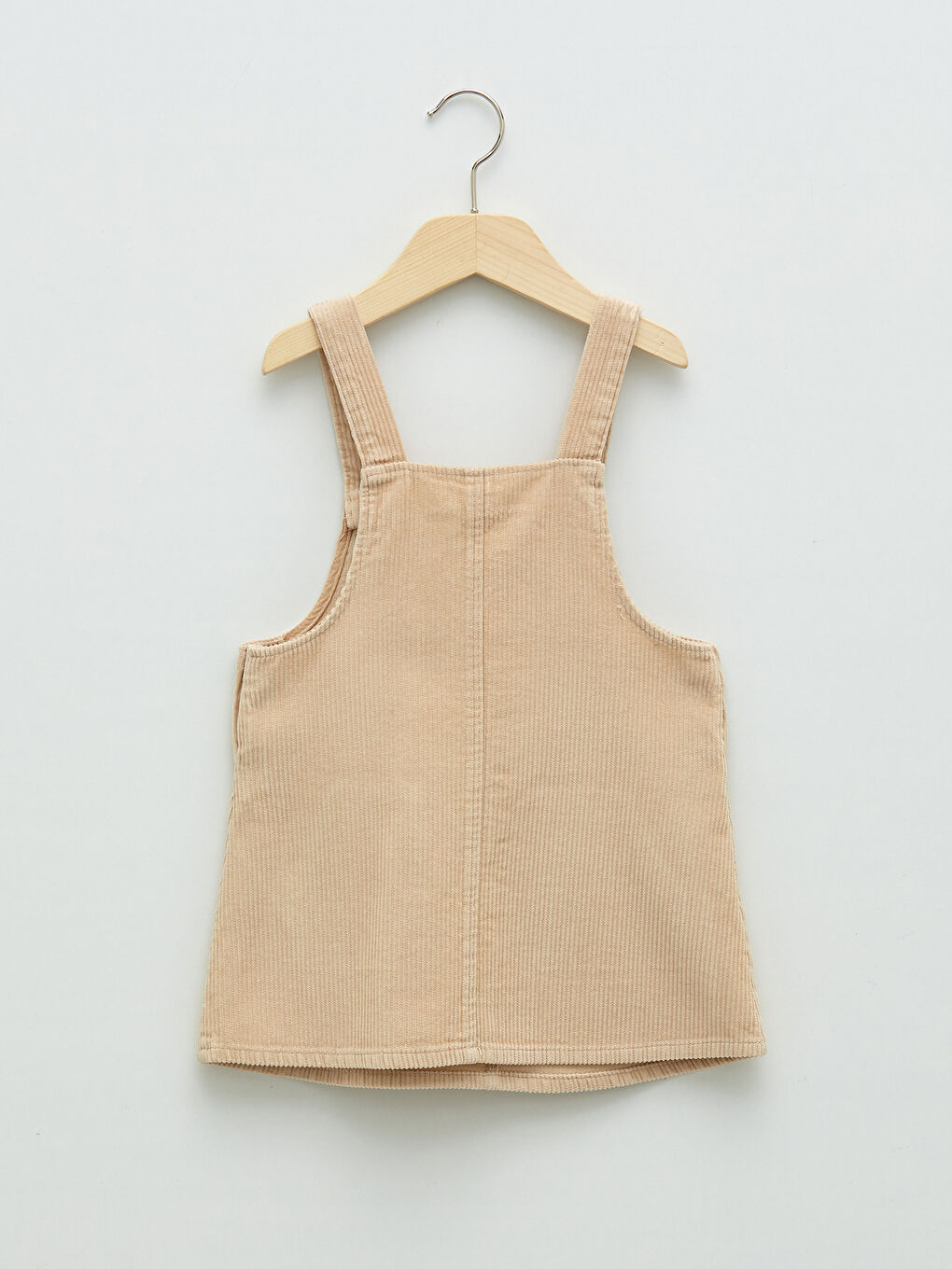 Ekru Kare Yaka Askılı Basic Kadife Kız Bebek Elbise-2