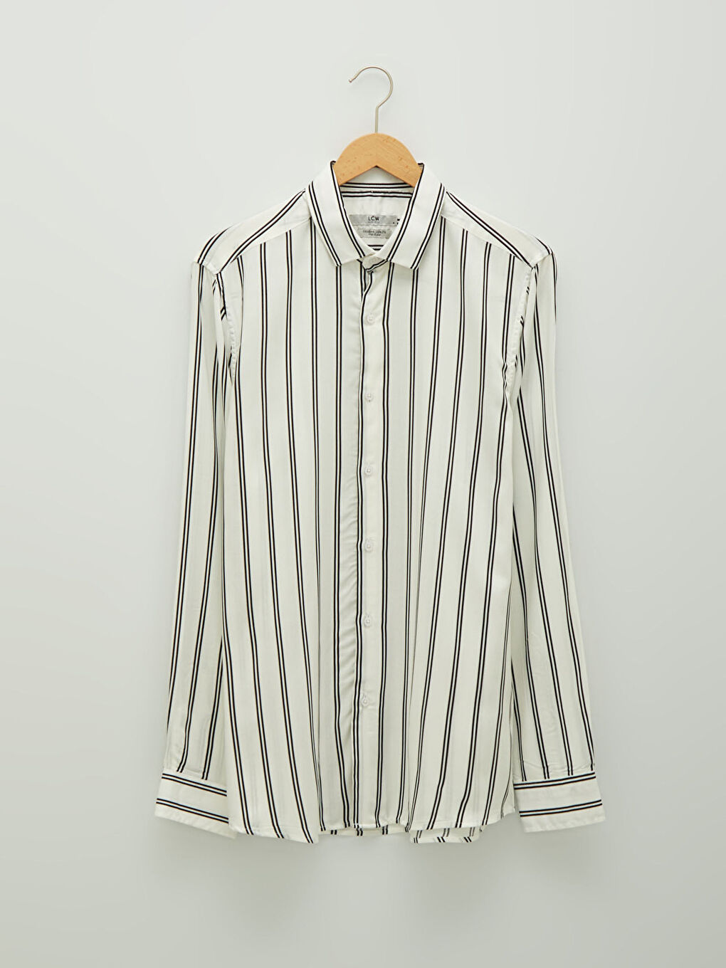 Beyaz Slim Fit Uzun Kollu Çizgili Viskon Erkek Gömlek-6