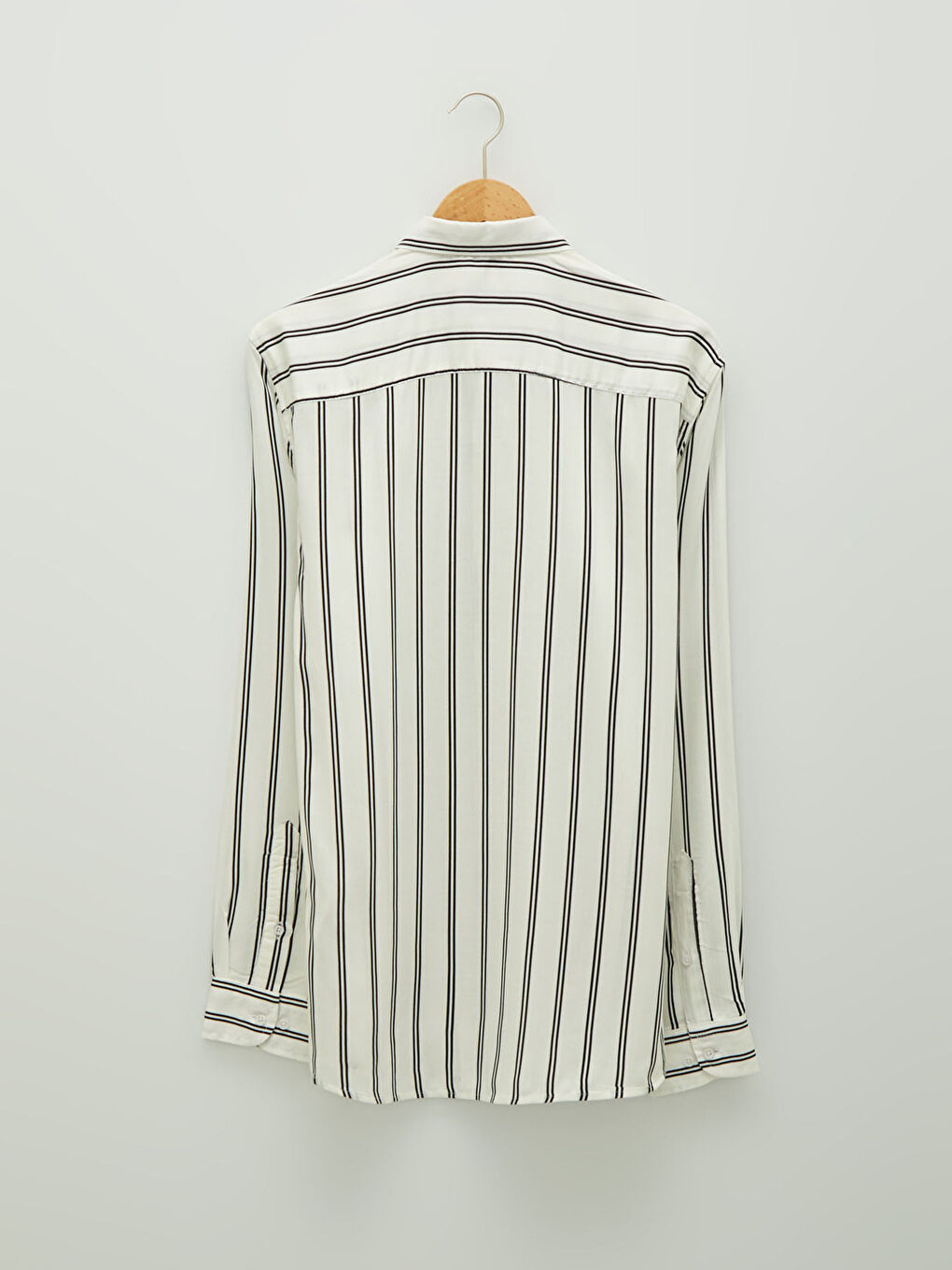 Beyaz Slim Fit Uzun Kollu Çizgili Viskon Erkek Gömlek-7