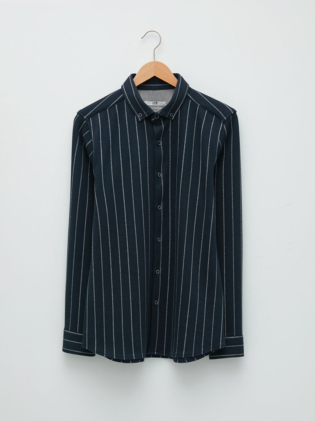 Lacivert Slim Fit Uzun Kollu Çizgili Erkek Gömlek-5