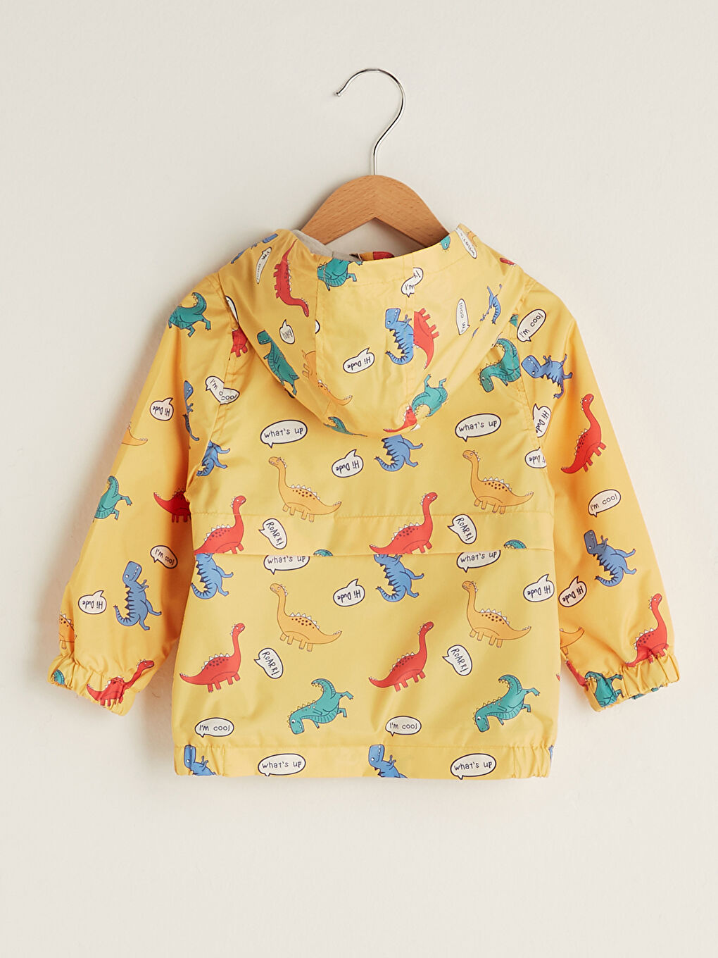 Sarı Kapüşonlu Uzun Kol Baskılı Erkek Bebek Fermuarlı Mont-2