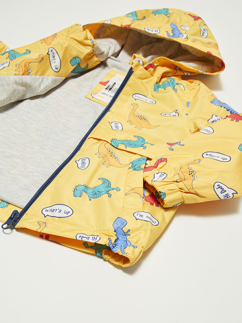 Sarı Kapüşonlu Uzun Kol Baskılı Erkek Bebek Fermuarlı Mont-1