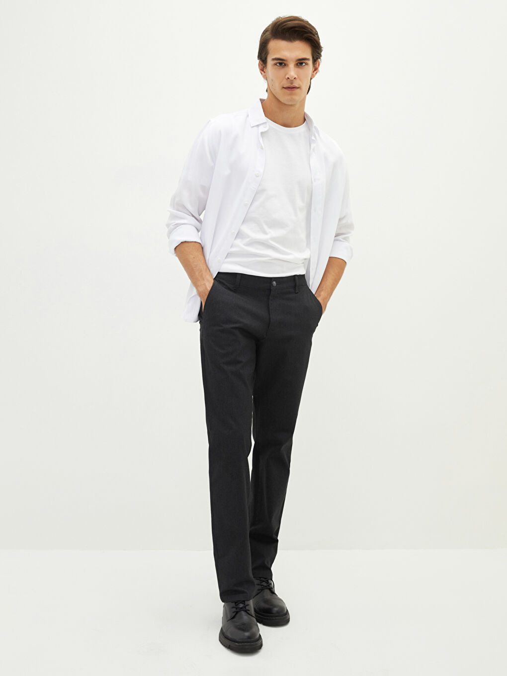 Antrasit Standart Kalıp Gabardin Erkek Chino Pantolon-1