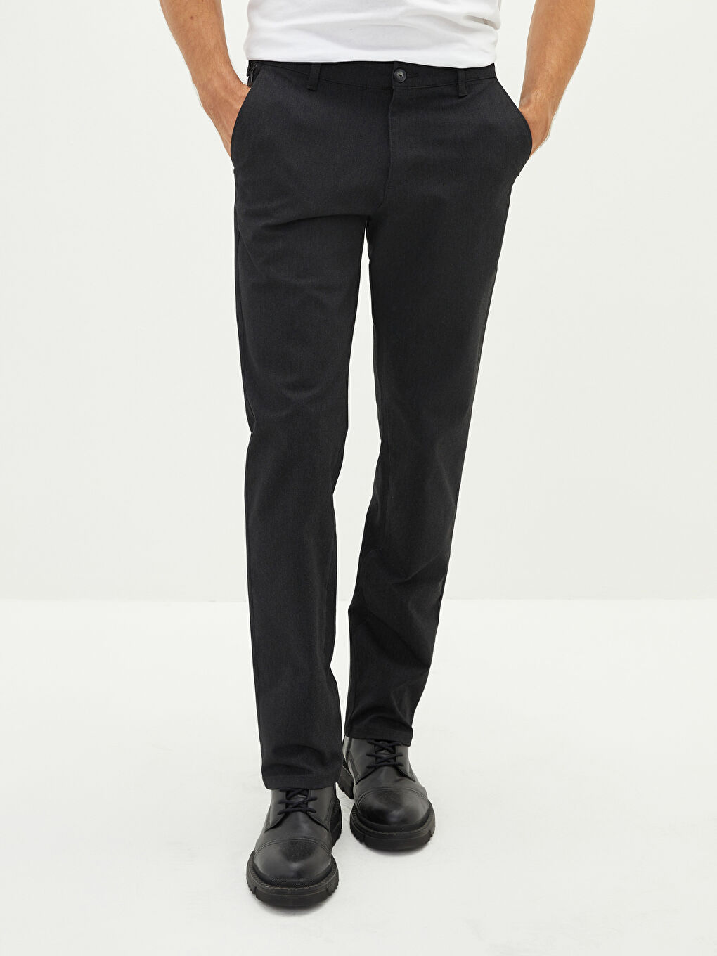 Antrasit Standart Kalıp Gabardin Erkek Chino Pantolon-3