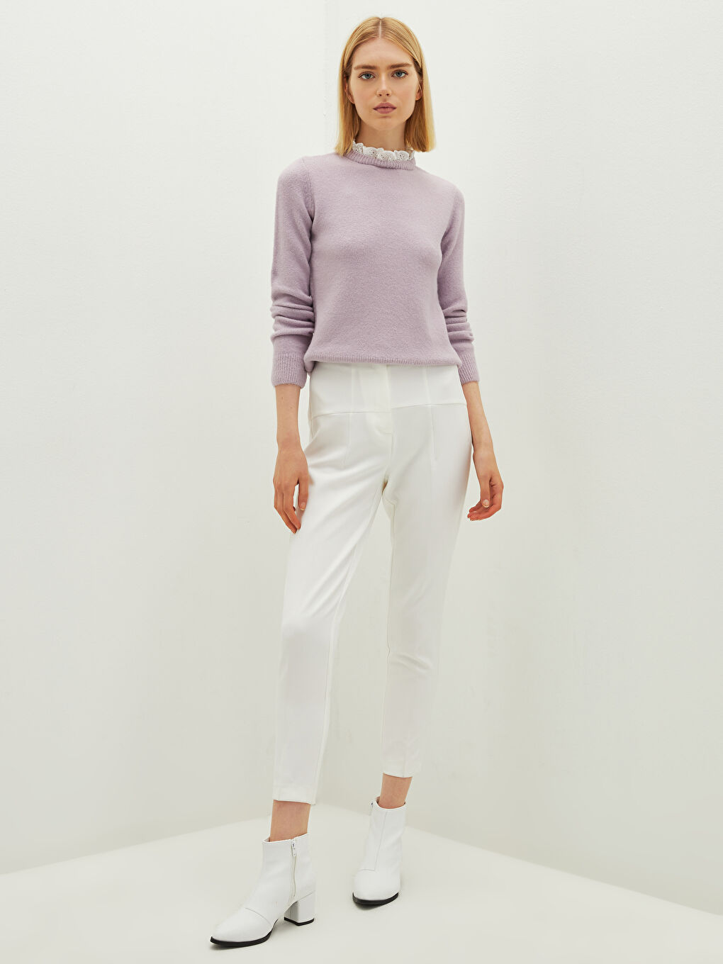 Свитер Женский Трикотажный С Длинным Рукавом С Вышивкой И Воротником-стойкой-2