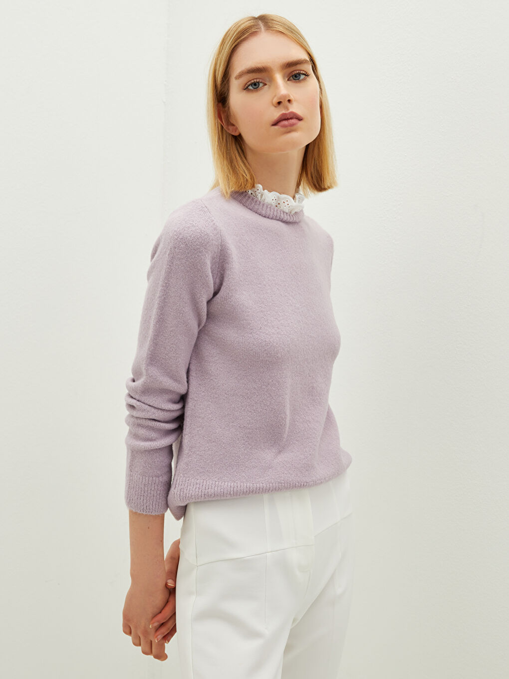 Свитер Женский Трикотажный С Длинным Рукавом С Вышивкой И Воротником-стойкой-3