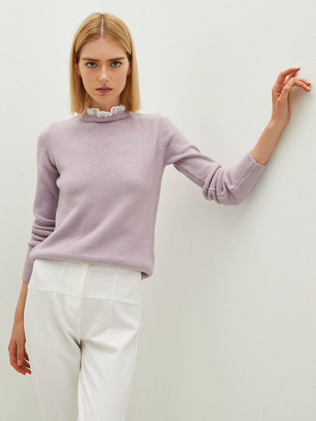 Свитер Женский Трикотажный С Длинным Рукавом С Вышивкой И Воротником-стойкой-1