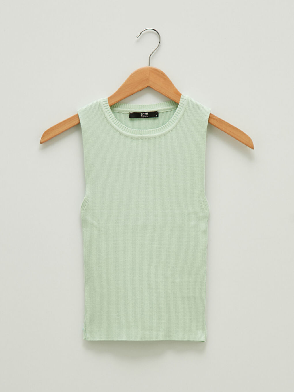 Yeşil Kadın Bisiklet Yaka Düz Kolsuz Triko Kazak-5