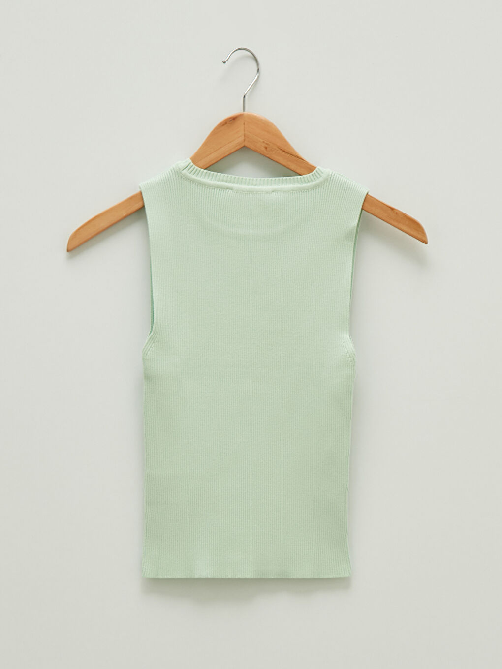 Yeşil Kadın Bisiklet Yaka Düz Kolsuz Triko Kazak-6