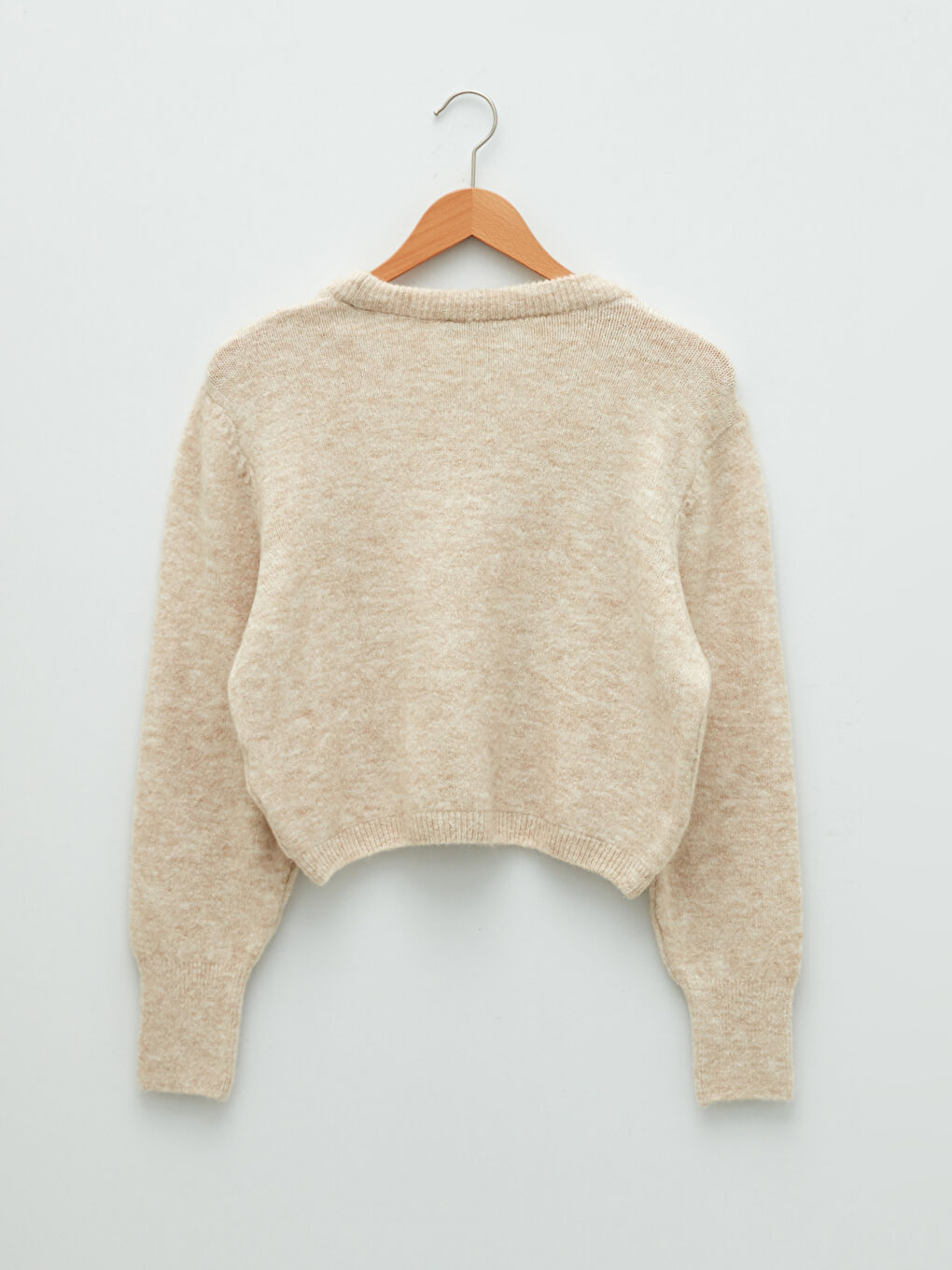 Bej Bisiklet Yaka Düz Uzun Kollu Kadın Kazak-6