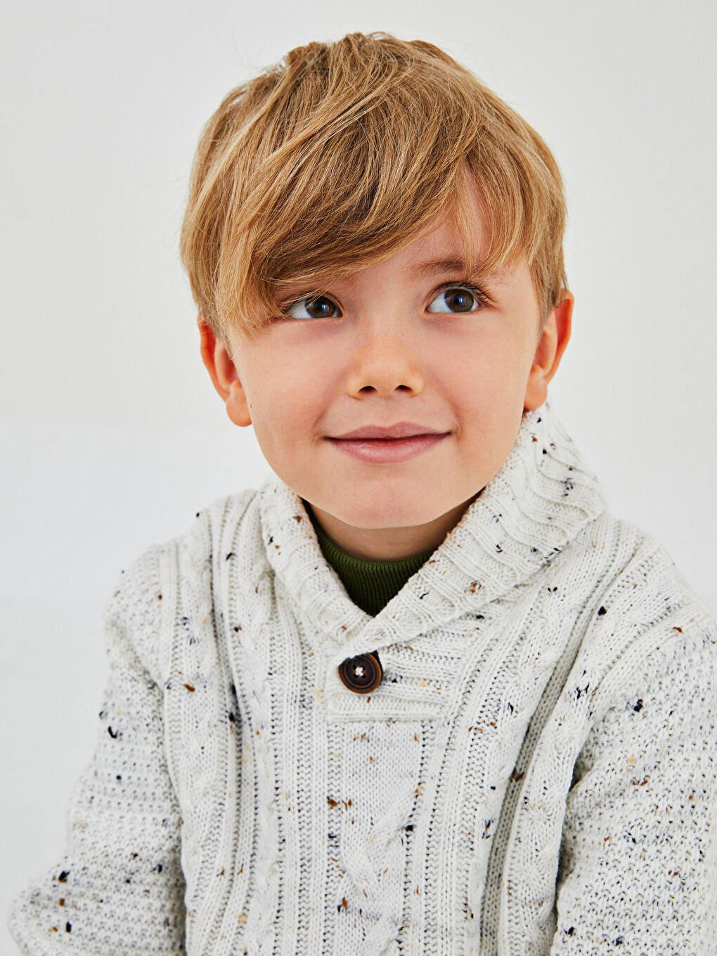 Shawl Collar Braid Pattern Long Sleeve Boy's Knitwear Sweater-3