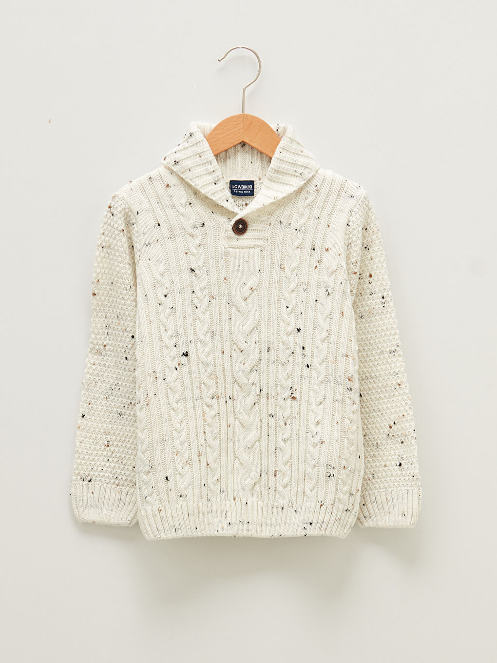 Shawl Collar Braid Pattern Long Sleeve Boy's Knitwear Sweater-4