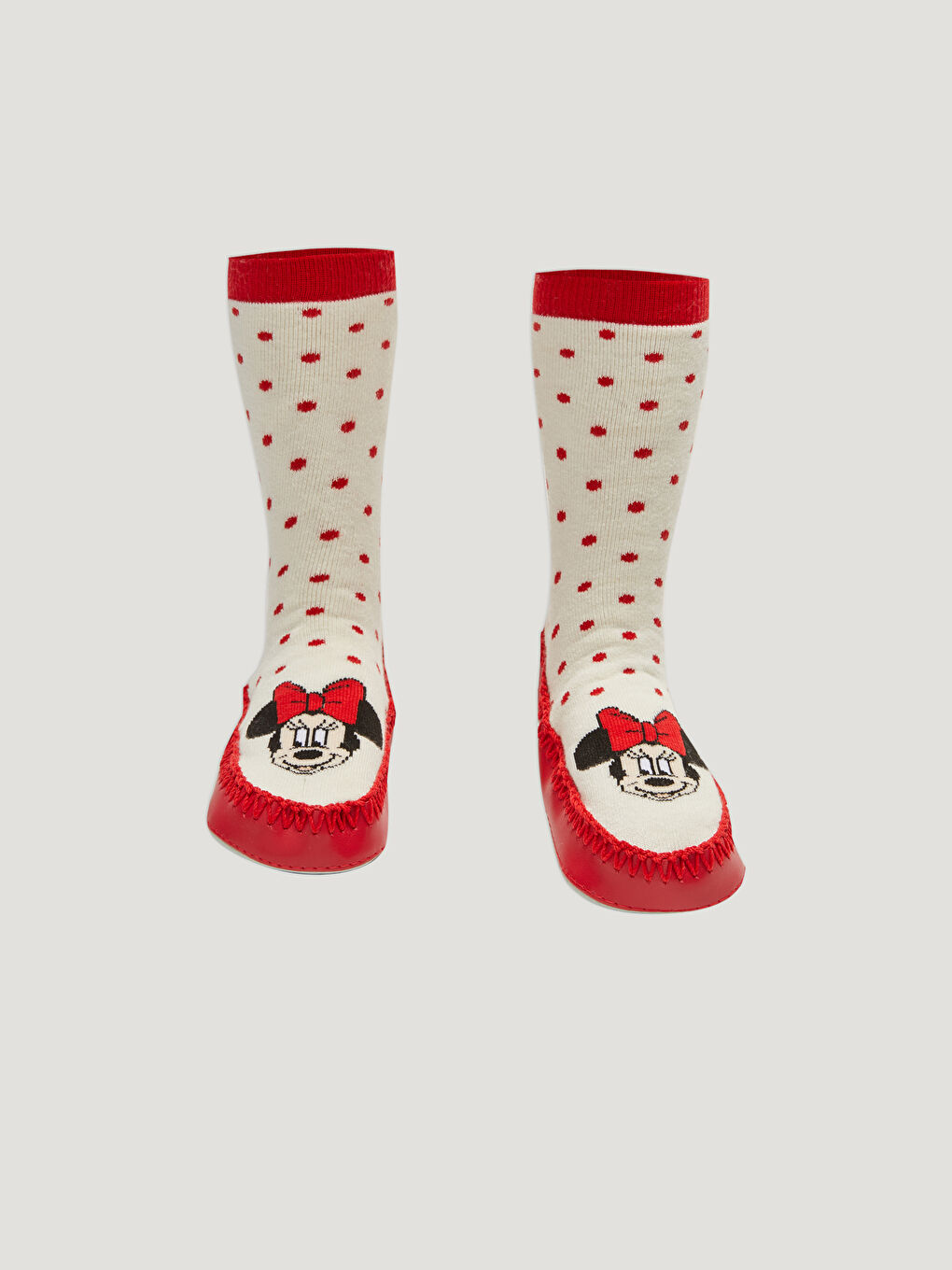 Kırmızı Minnie Mouse Desenli Kız Bebek Ev Çorabı