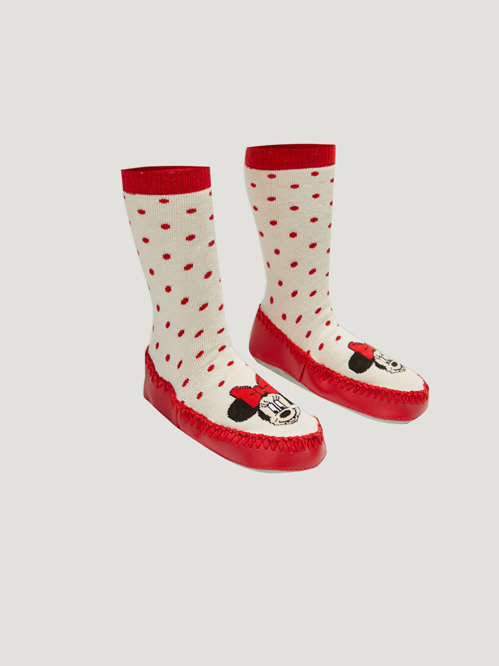 Kırmızı Minnie Mouse Desenli Kız Bebek Ev Çorabı-1