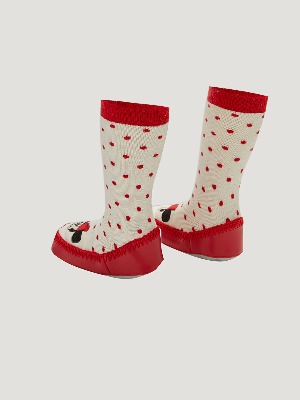 Kırmızı Minnie Mouse Desenli Kız Bebek Ev Çorabı-2