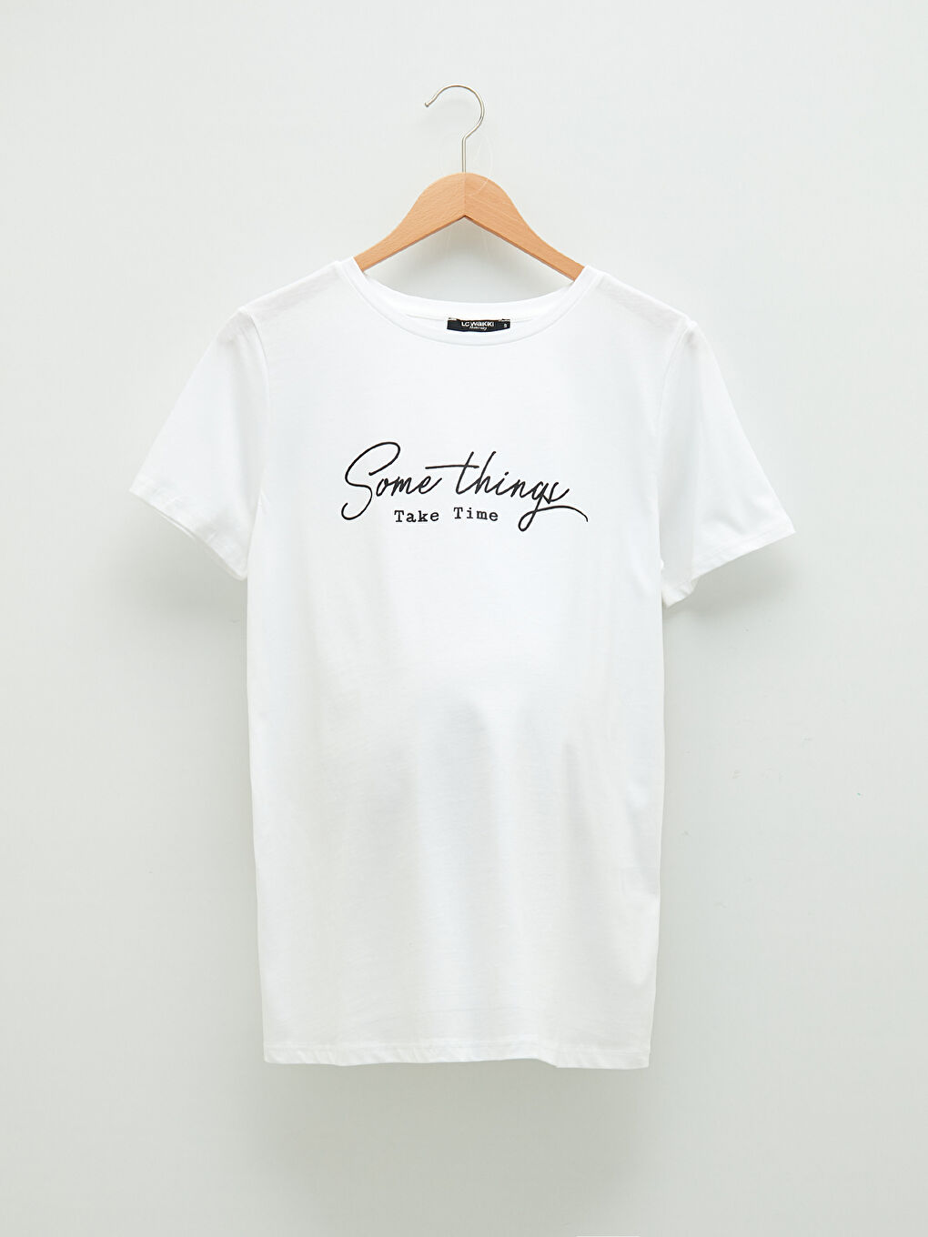 Crew Neck Printed Short Sleeve Cotton Maternity T-shirt-5