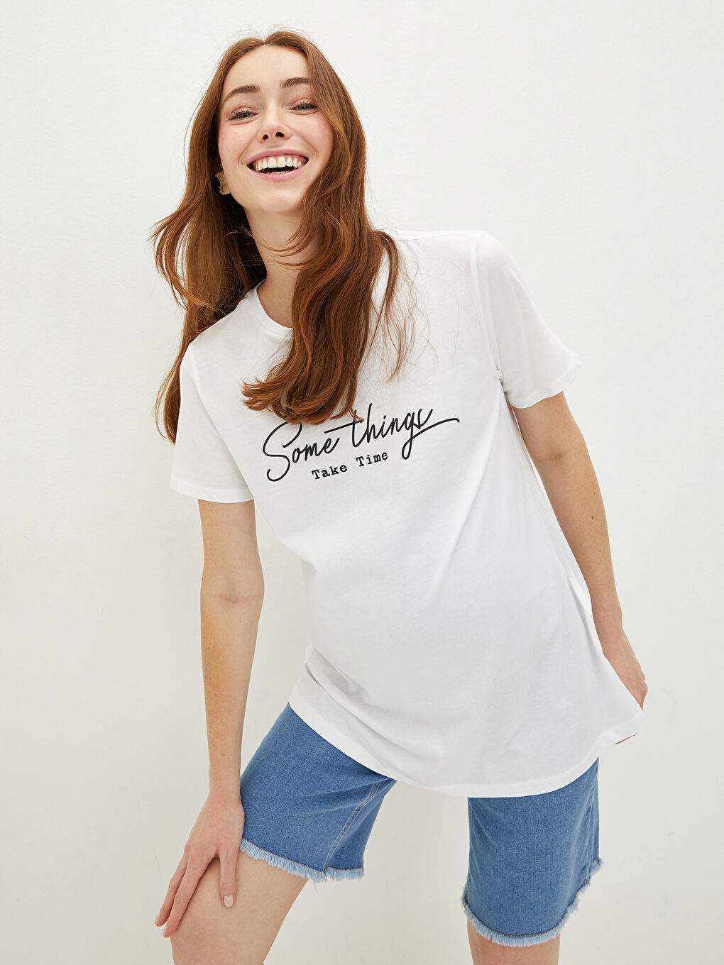 Crew Neck Printed Short Sleeve Cotton Maternity T-shirt