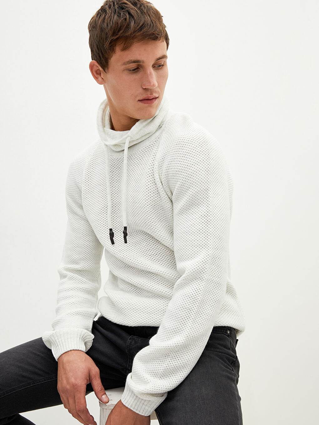 هودي ياقة قمعية كم طويل سترة تريكو للرجال-1