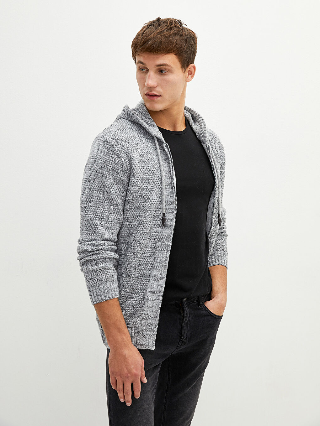 Hooded Long Sleeve Men's Knitwear Cardigan-5