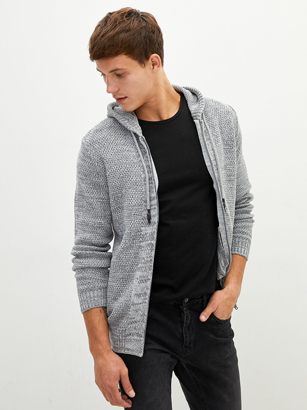 Hooded Long Sleeve Men's Knitwear Cardigan-1