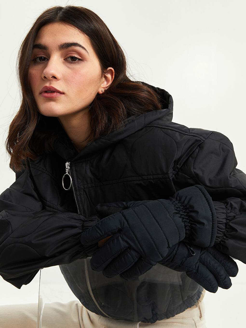 Siyah Kadın Kar Eldiveni